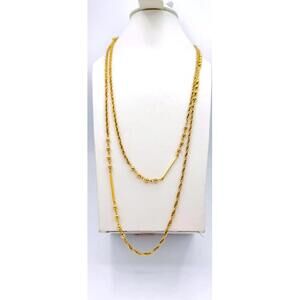 Gold clad over steel chain, round bead and rectangular bar necklace